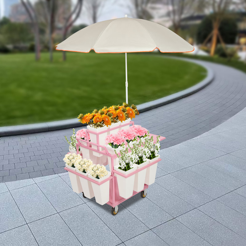 Arlmont & Co. Metal Garden Cart Plant Stand Withwith 18Pcs Buckets